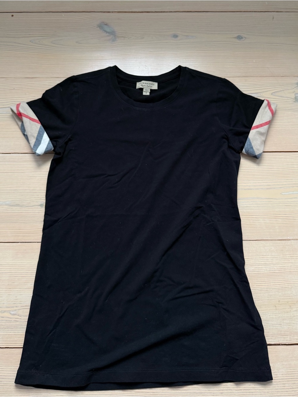 Burberry Black Short Sleeve Tee with Signature Check Cuff